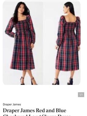 Draper James Red and Blue Plaid Square-Neck Midi Dress